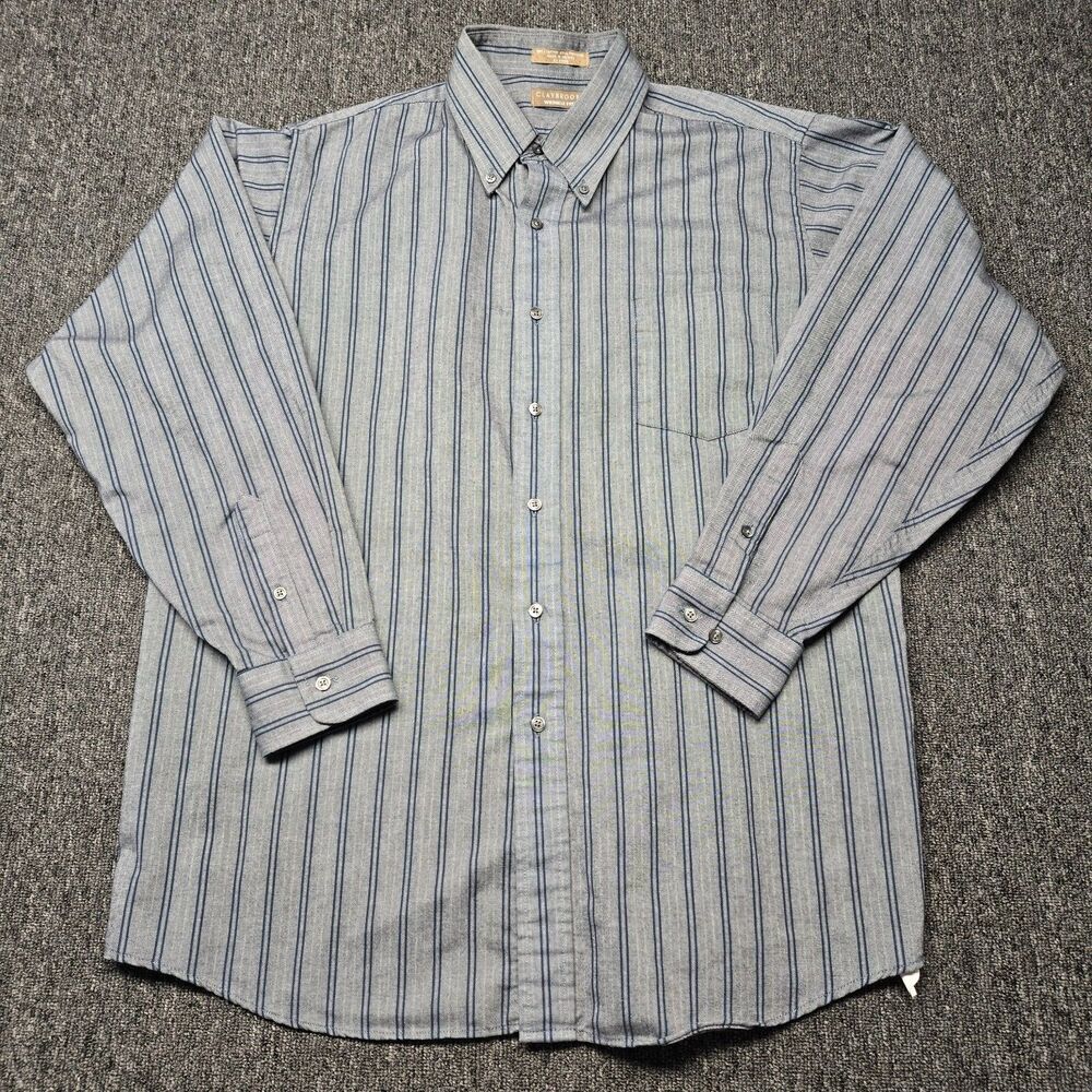 Claybrooke Dress Shirt Men’s 17 34/33 Gray Blue Striped Long Sleeve Wrinkle Free